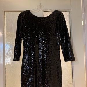 Black sequined body con dress